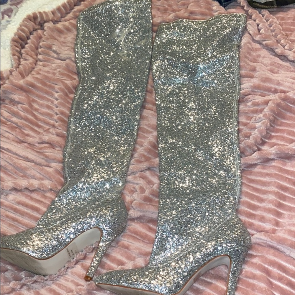 Glitter thigh high boots